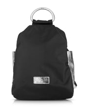 Nylon backpack combined with black silver leather