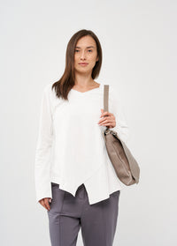White long-sleeve v-neck asymmetric shirt - 01