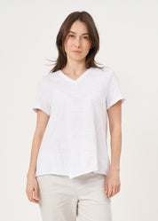 White V-neck triangle extension T-shirt