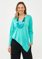 טי שרט מפתח וי בד רך טורקיז