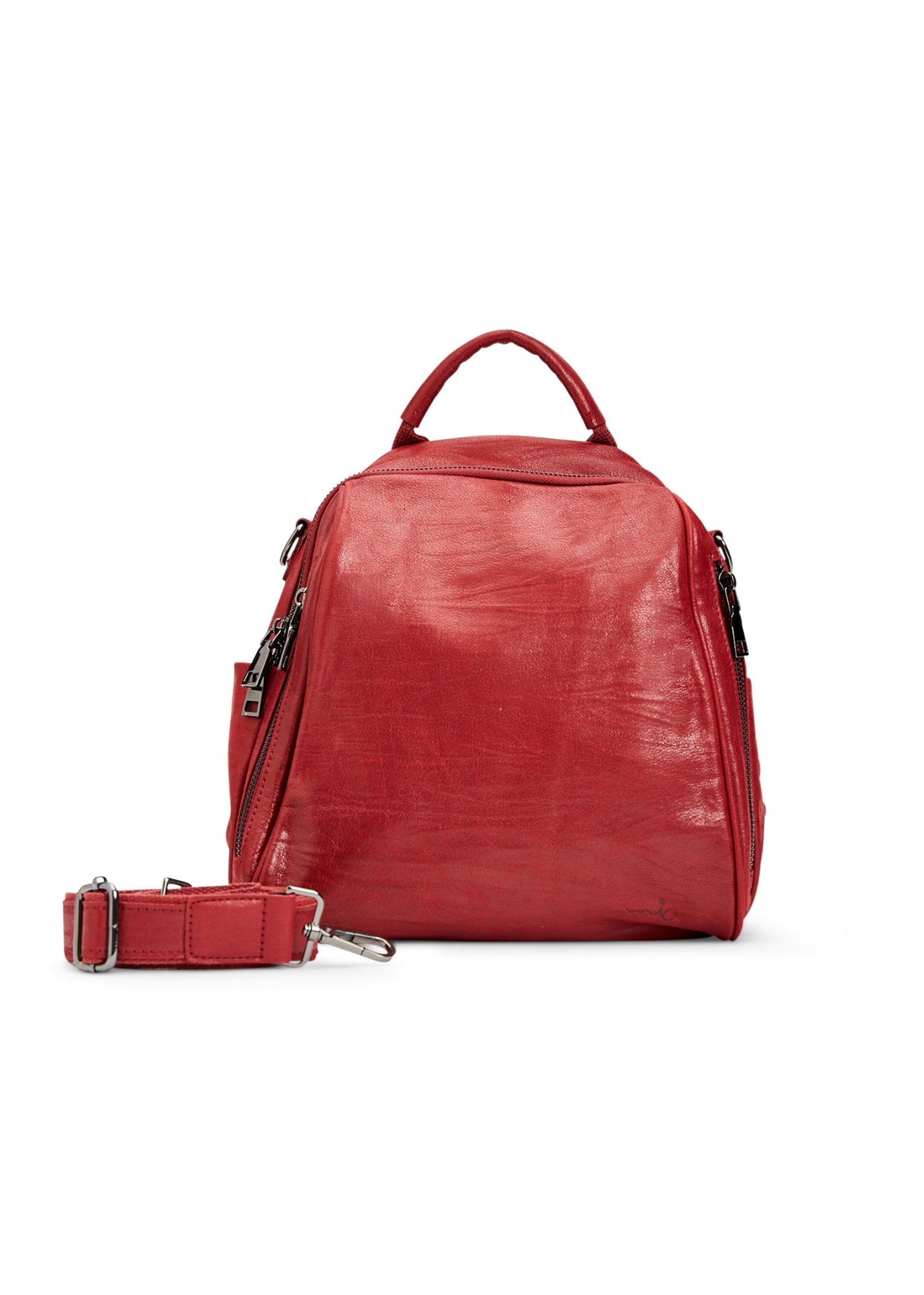 Small leather backpack red side compartments