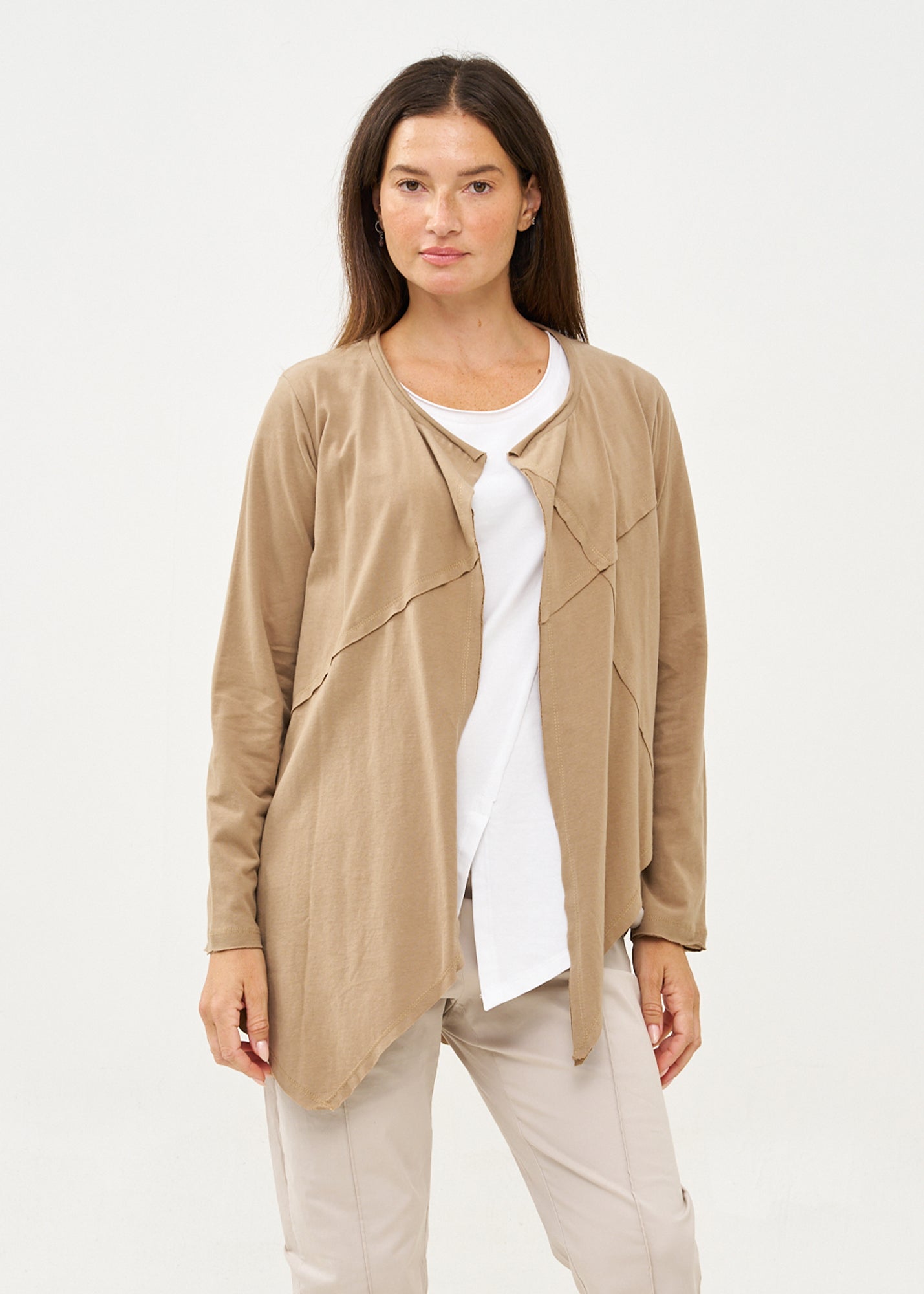 עליונית פתוחה דקה שרוול ארוך חום