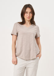 Brown V-neck triangle extension T-shirt