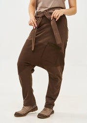 מכנסיים שקי חתכים הפוכים עם חגורה חום