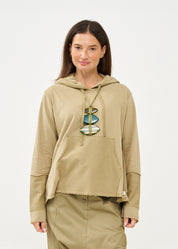 סווטשירט עם כובע וחתכים חיצוניים חום