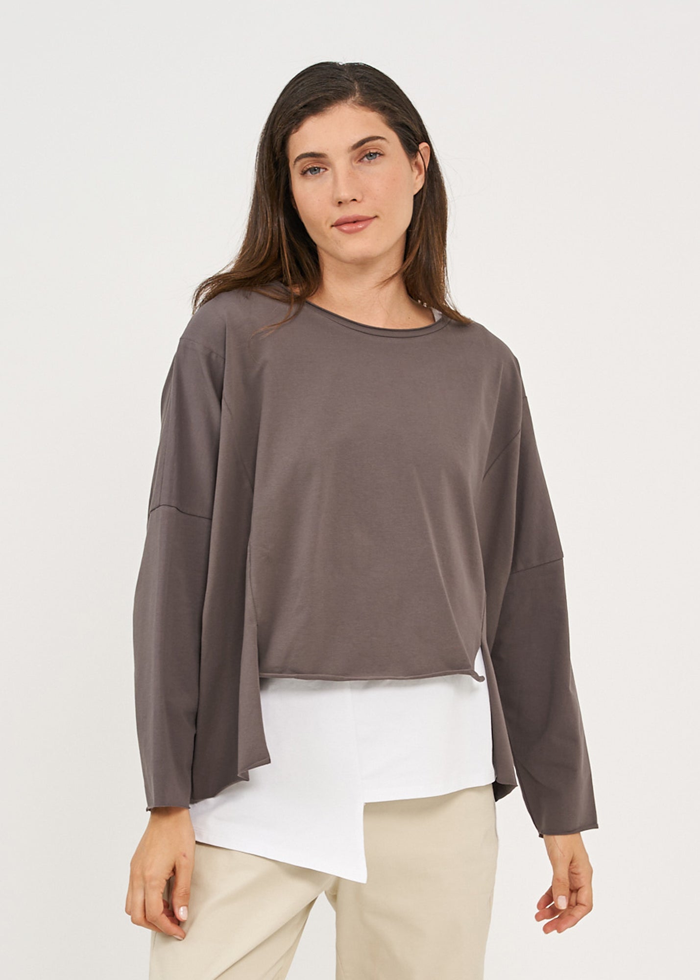 חולצה אוברסייז שרוול ארוך אפור כהה