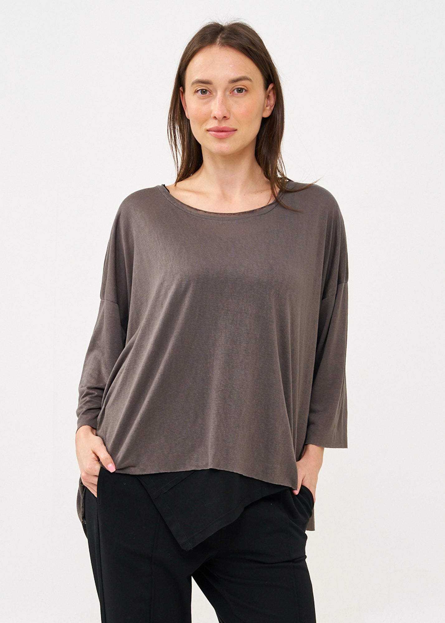 חולצה ארוכה בד סלאב אפור כהה