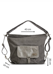 Dark gray canvas and leather backpack