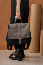 Nylon backpack with gray leather kalapa