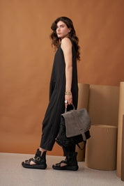 Nylon backpack with gray leather kalapa