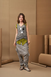 Comfort slippers in a combination of gray and washed leathers