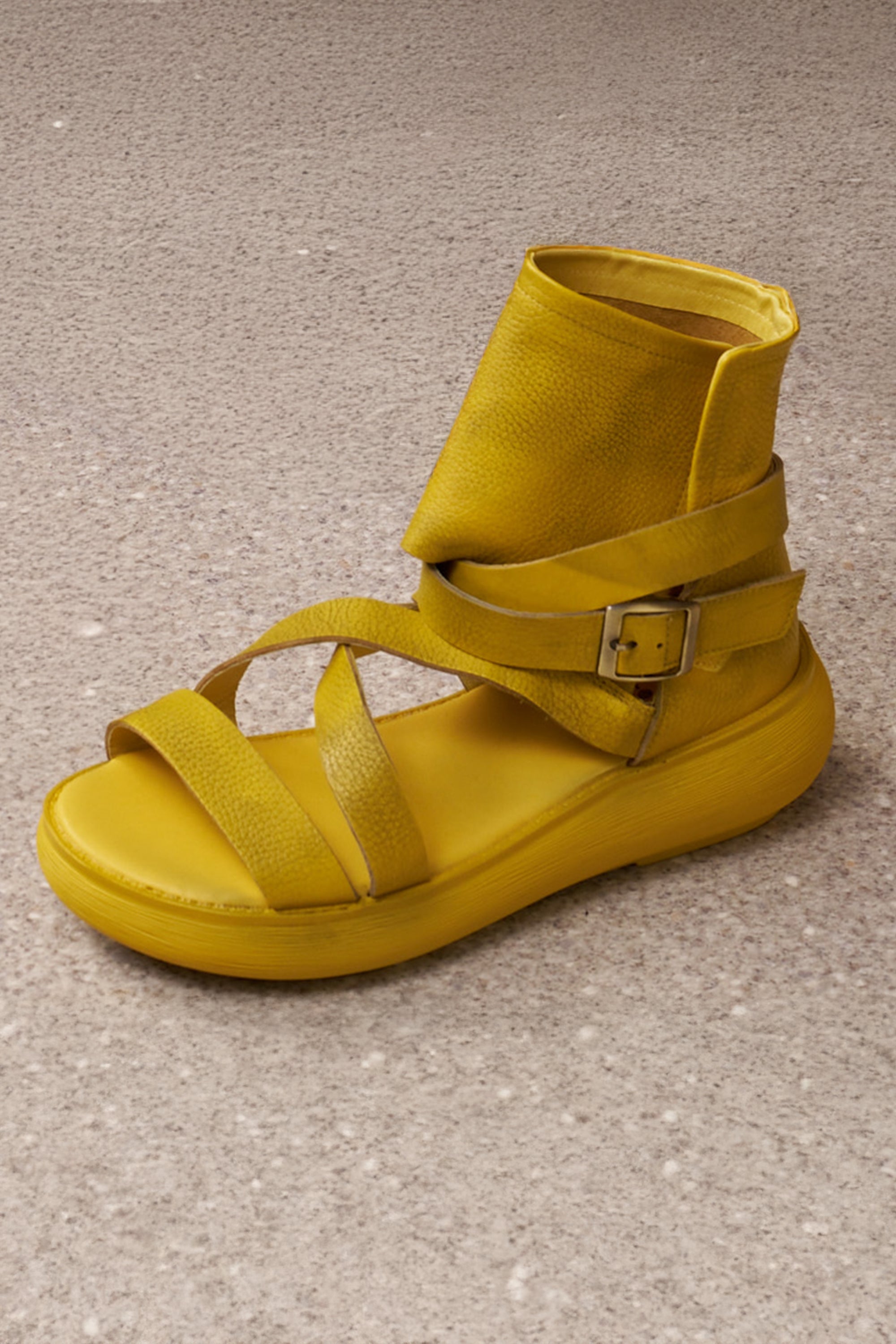 High leather sandals with yellow straps