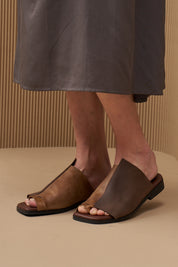 Brown leather combination comfort slippers
