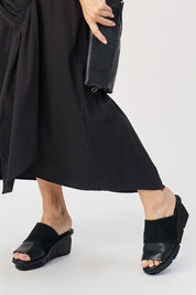 Black leather combination platform heels