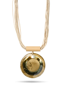 Large round beige glass pendant necklace - 99
