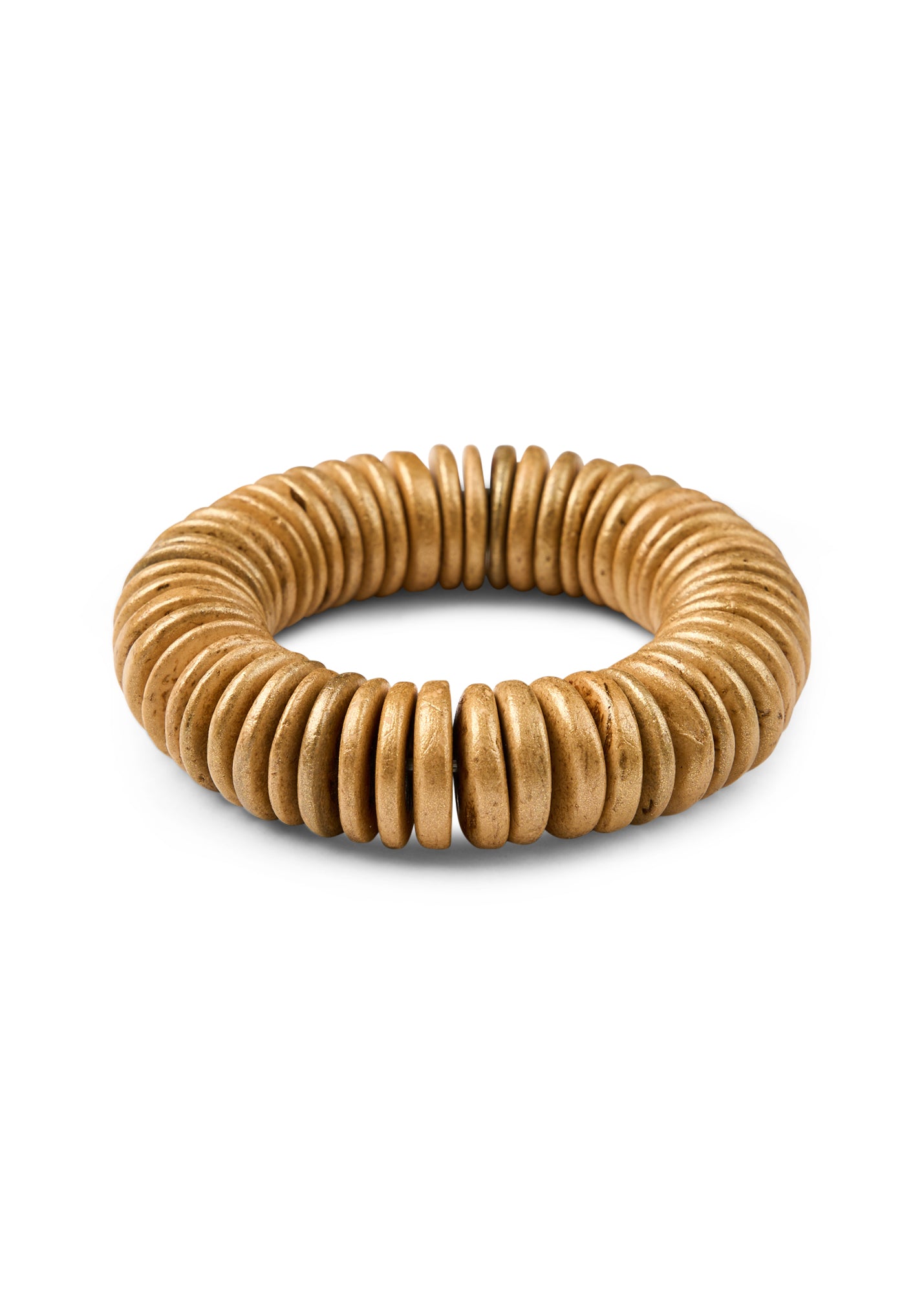 Gold flat wooden bead bracelet