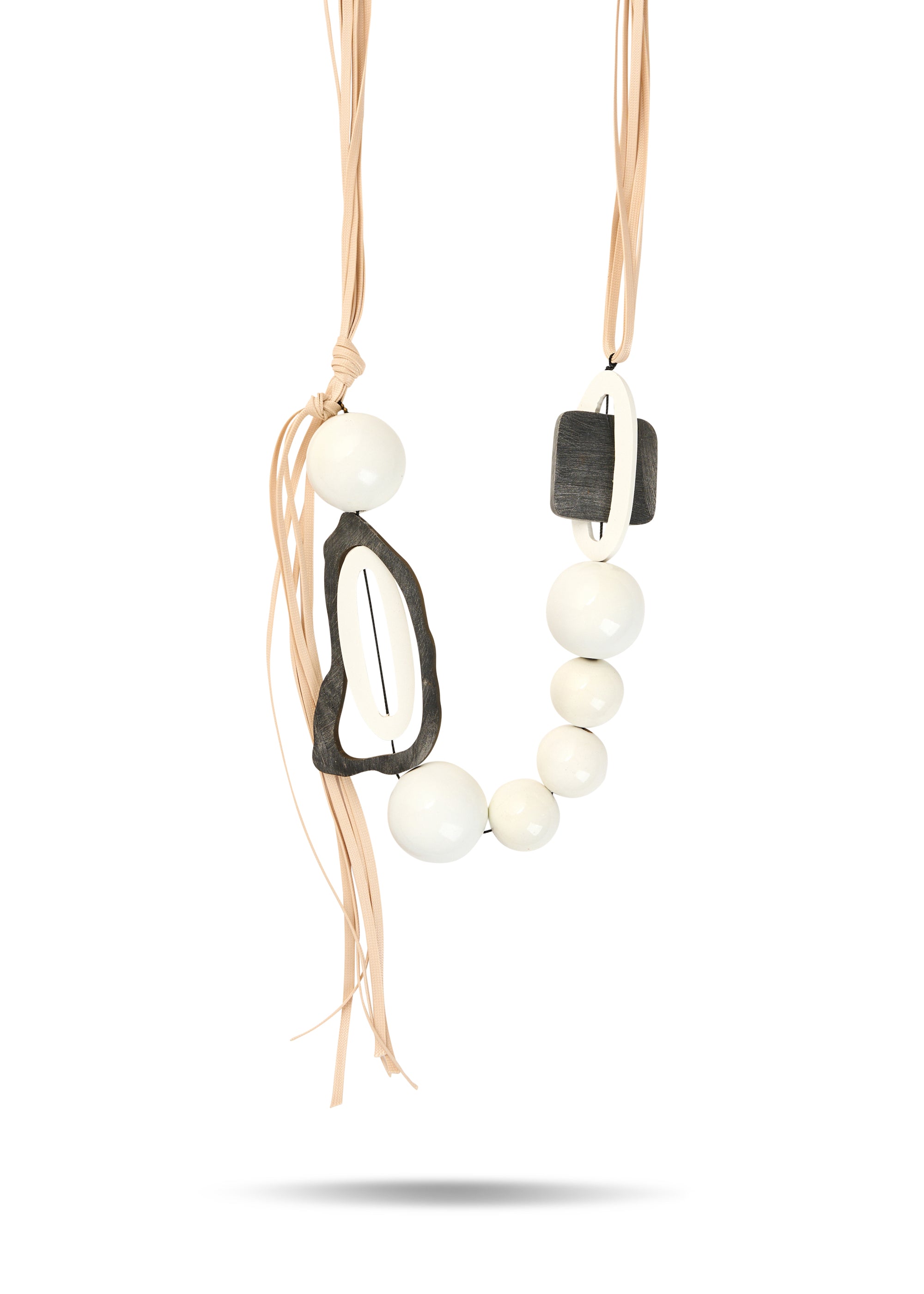 White color combination wooden bead necklace