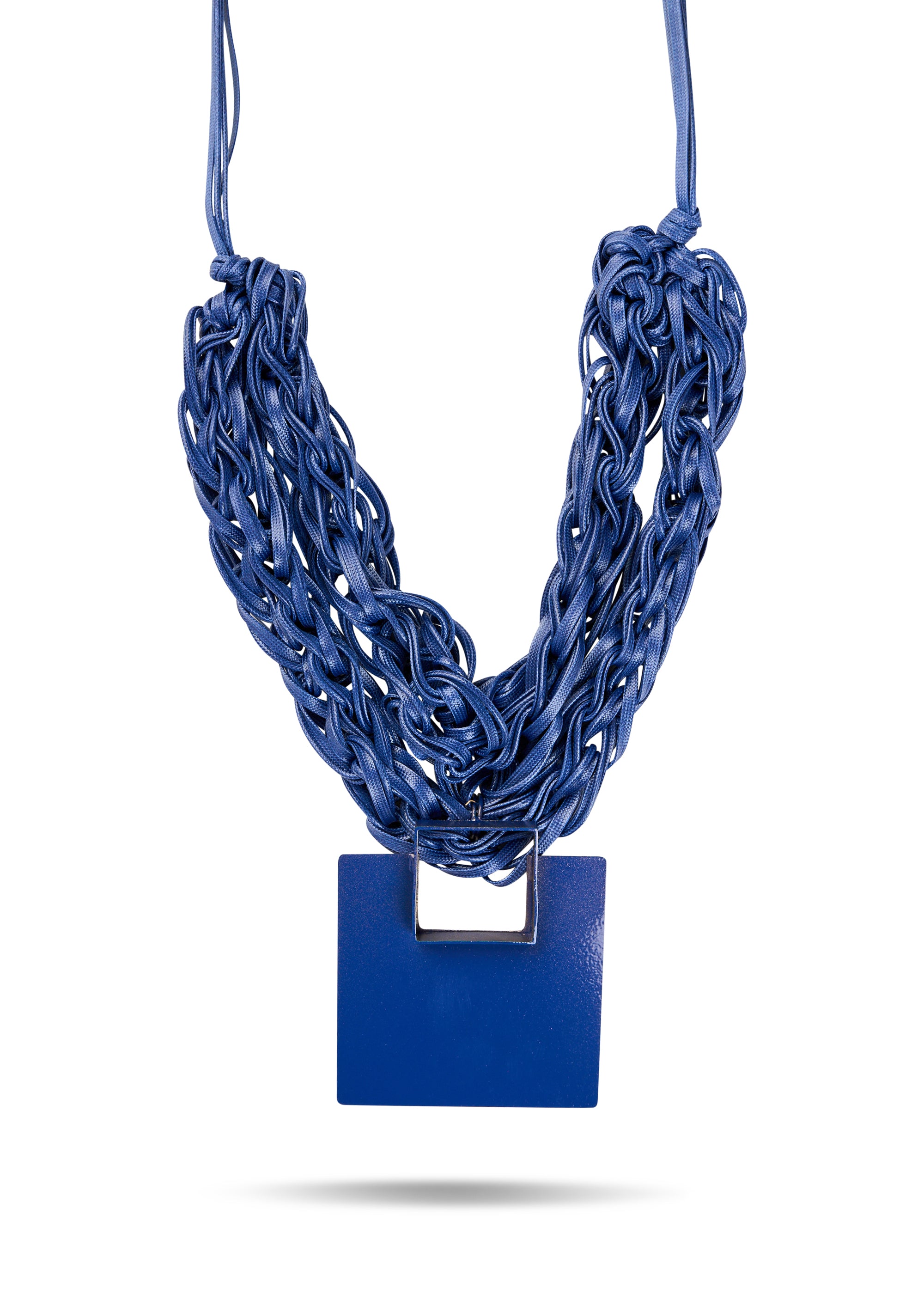 Large blue square handmade thread chain