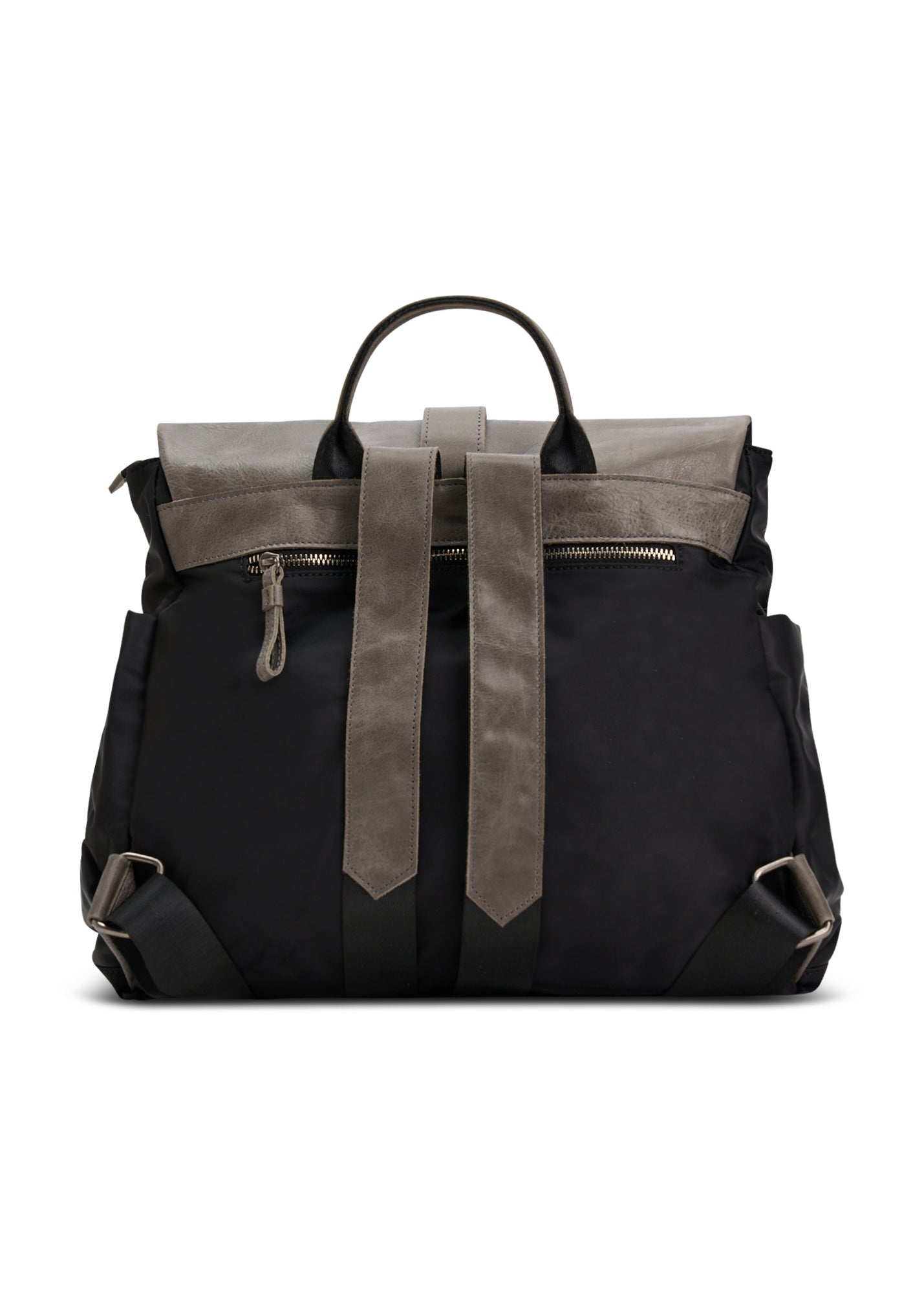 Nylon backpack with gray leather kalapa