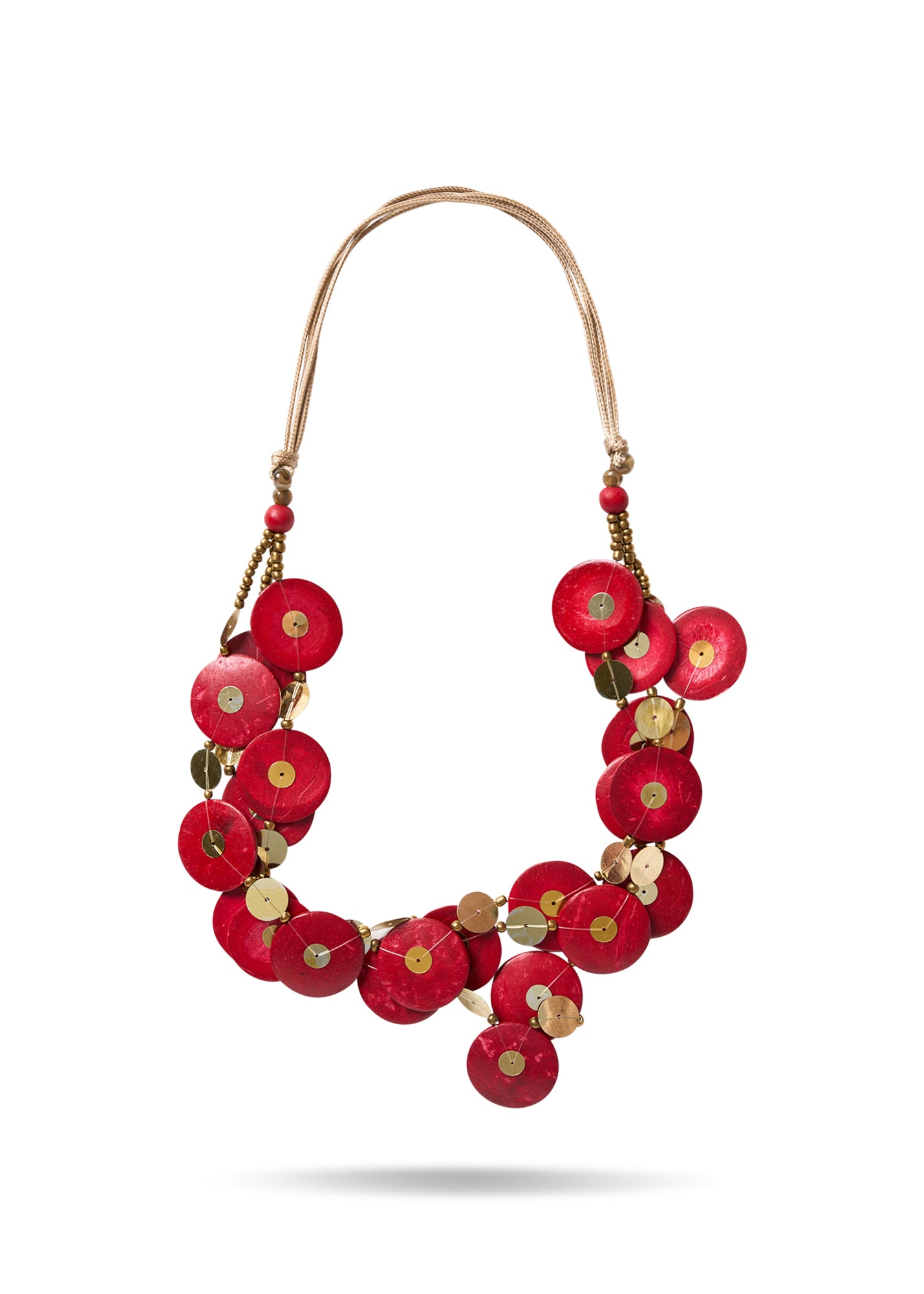 A chain of rows of circles colored red