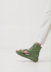 High leather sandals with yellow straps