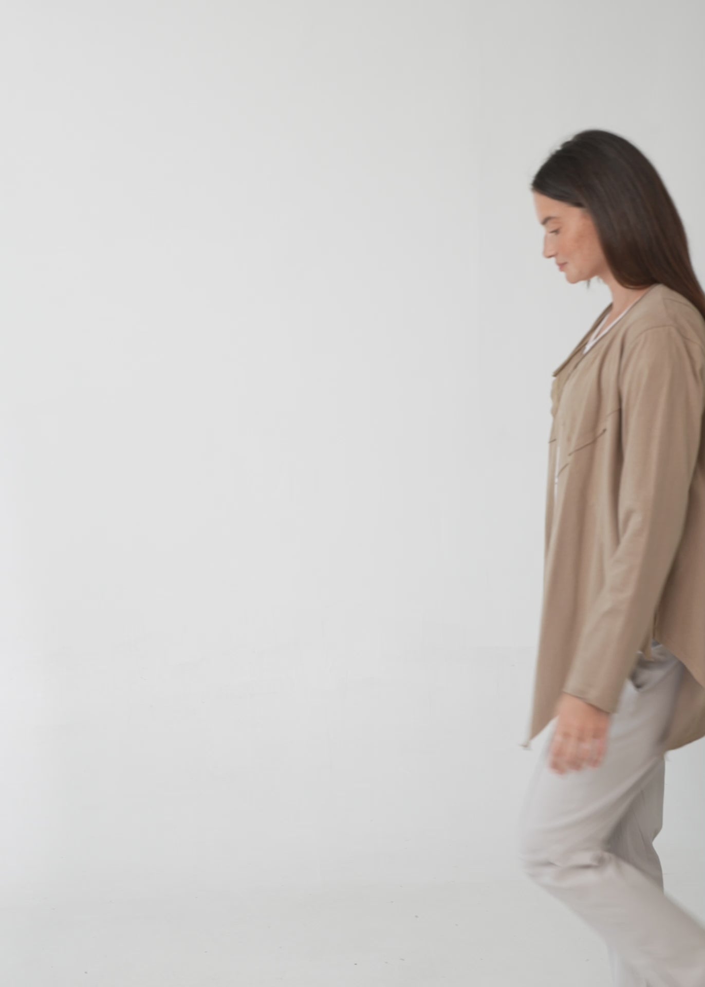 עליונית פתוחה דקה שרוול ארוך חום