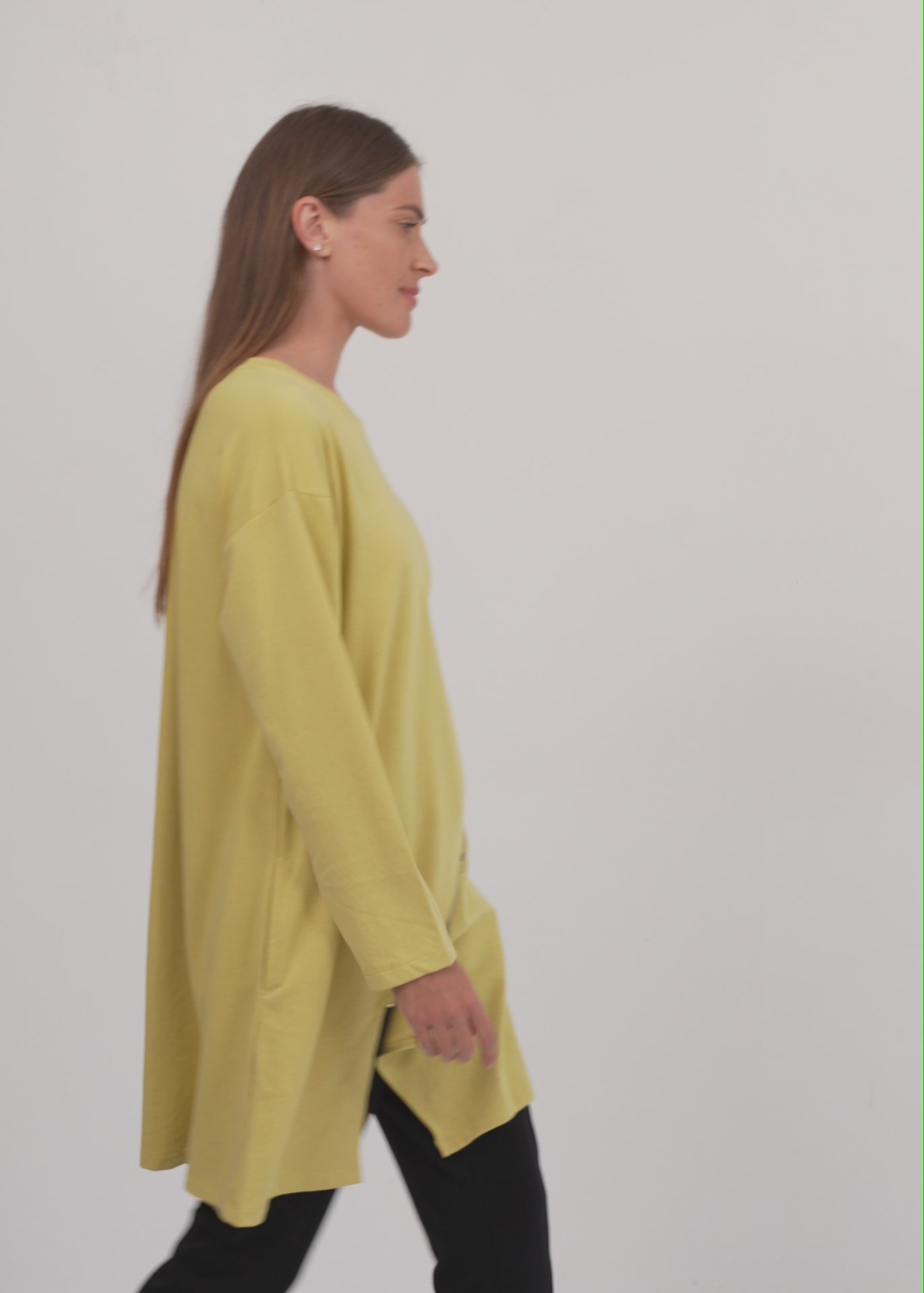 טוניקה שרוול ארוך רוכסן אלכסוני חרדל