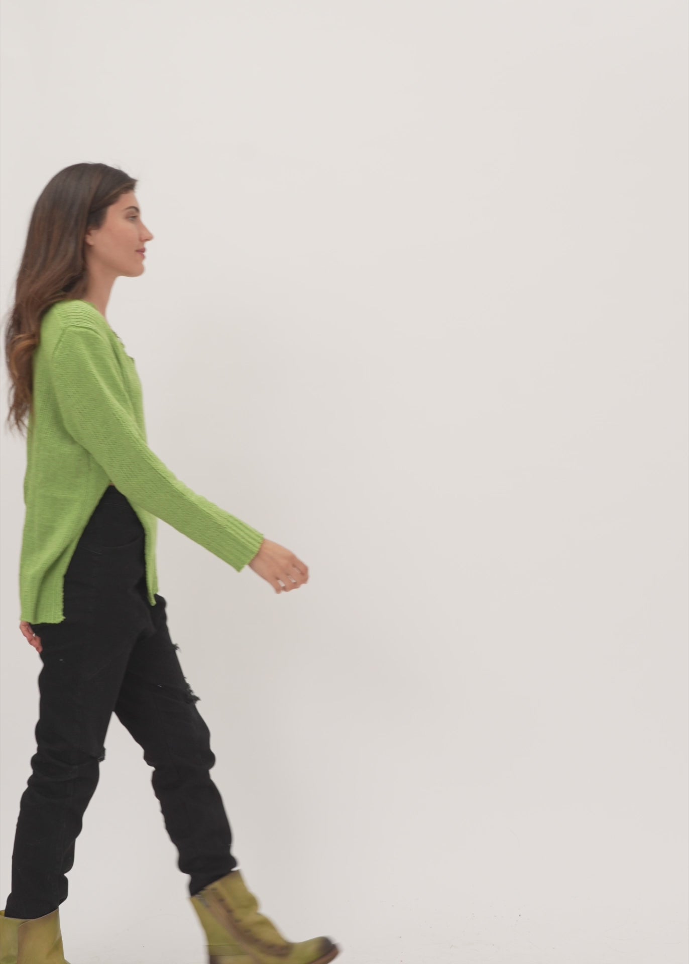 סריג צווארון וי כתף חשופה צהוב