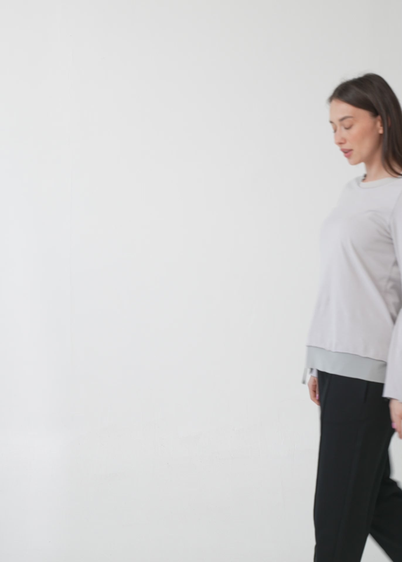 חולצה עם שילוב רשת שרוול ארוך שחור