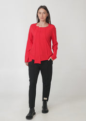 חולצה שרוול ארוך מפתח וסיומת מדורגת חום