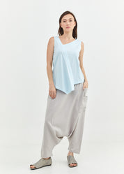 גופייה מפתח אסימטרי סיומת משולשת כחול בהיר