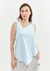 גופייה מפתח אסימטרי סיומת משולשת כחול בהיר