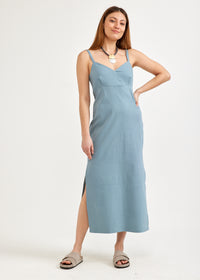Light blue V-neck spaghetti strap dress - 01