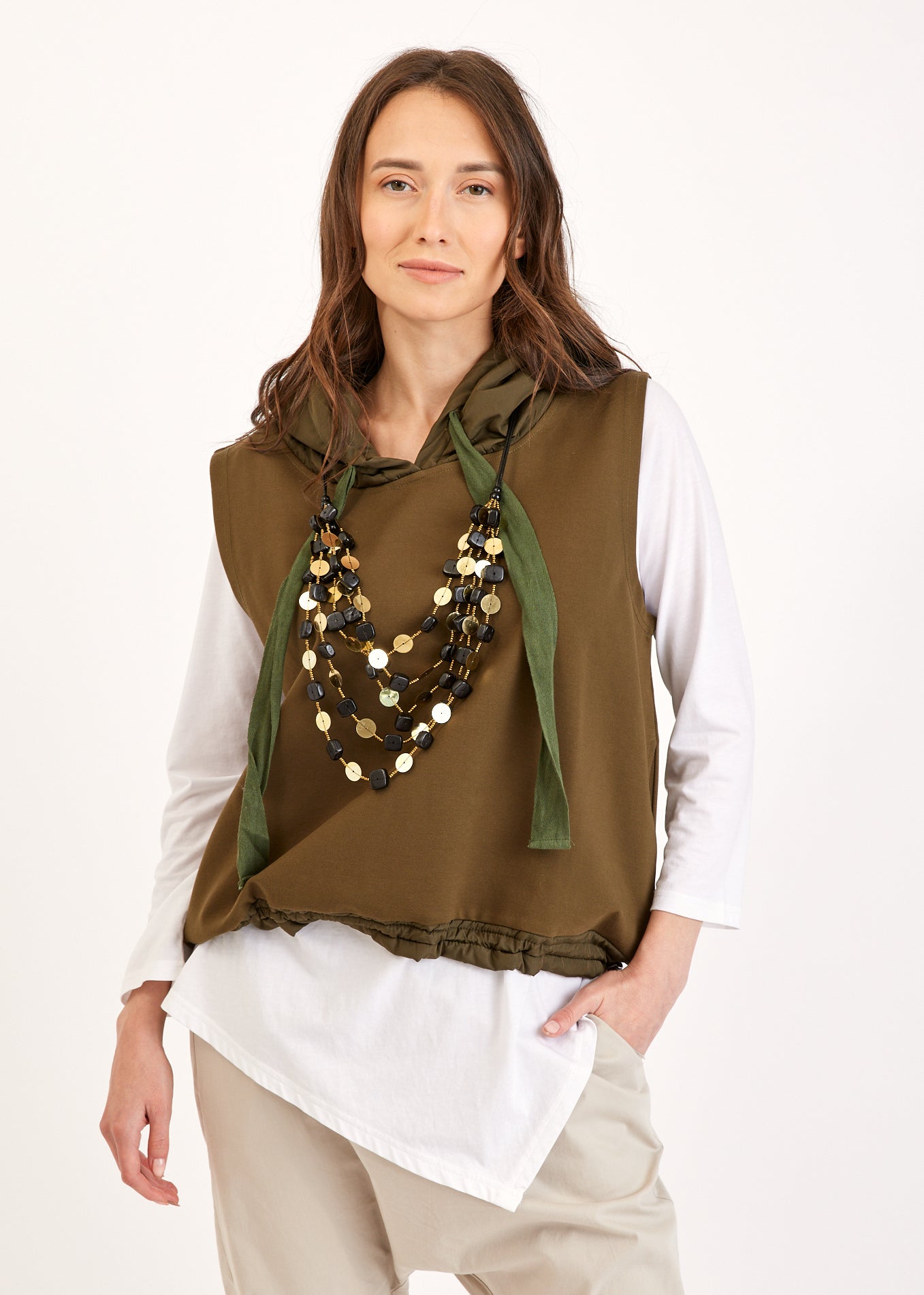 Green sleeveless hooded jumper sweatshirt 