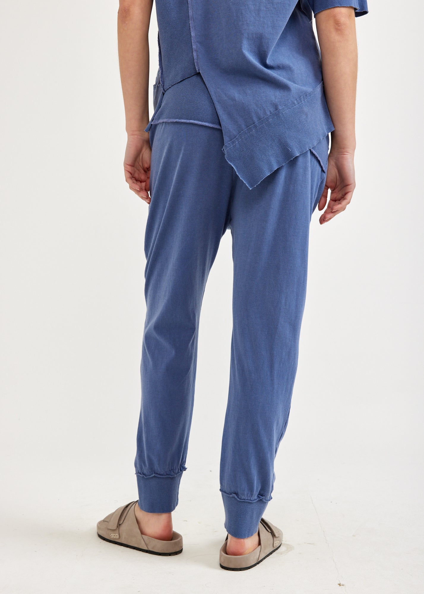 מכנסיים שילוב ריב תפרים חיצוניים כחול