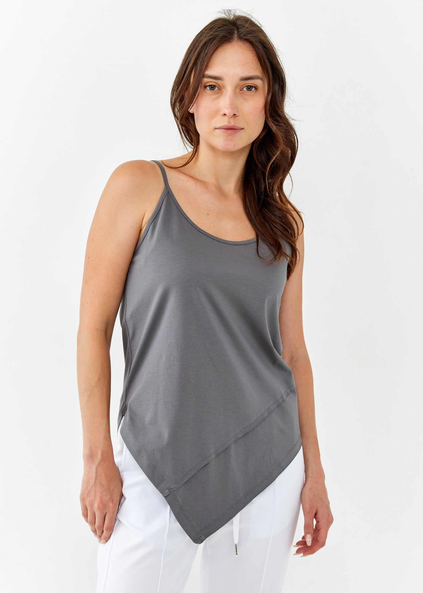 גופיה ספגטי שפיץ קדימה אפור כהה